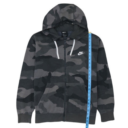 Nike Men Grey Camouflage Full Zip Hoodie Size L Fleece Regular Fit