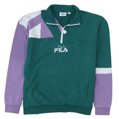FILA Men's Green & Purple 1/4 Zip Retro Sweatshirt Size S