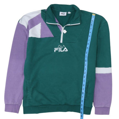 FILA Men's Green & Purple 1/4 Zip Retro Sweatshirt Size S