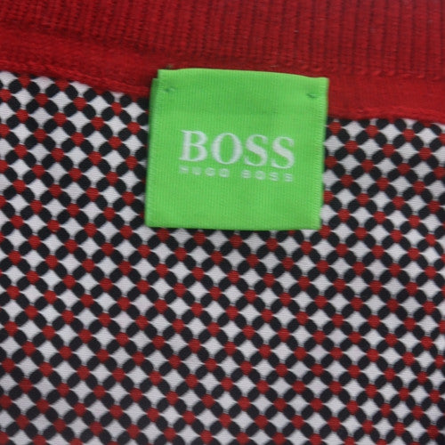 Hugo Boss Mens Red V-Neck Cotton Jumper Size L Classic Style
