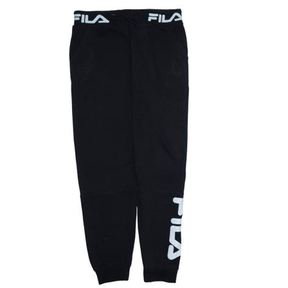 FILA Men's Black Jogger Trousers L Cotton Blend Logo Cuffed