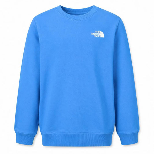 Front view of The North Face boys’ blue cotton crew neck pullover sweatshirt xl 18/20