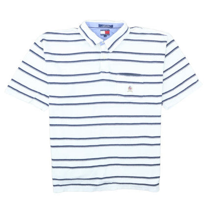 Tommy Hilfiger Men’s White Striped Polo Shirt XL Classic Fit