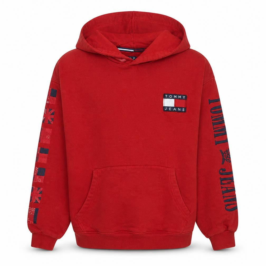 Tommy Jeans Men’s Red Pullover Hoodie M Logo Graphic Fleece