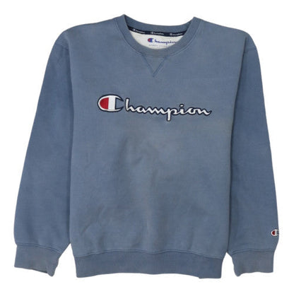 Champion Men's Blue Crew Neck Embroidered Logo Pullover Sweatshirt L