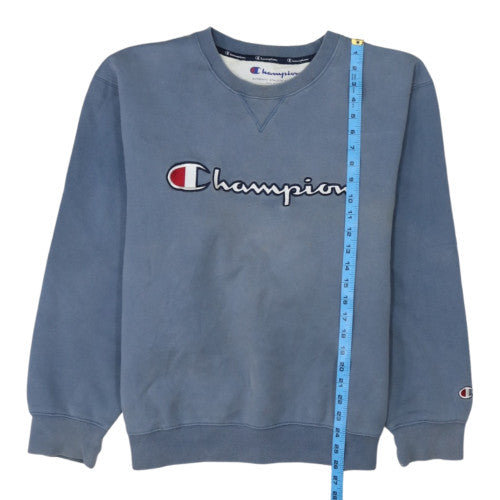 Champion Men's Blue Crew Neck Embroidered Logo Pullover Sweatshirt L