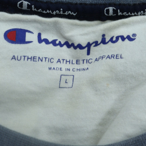 Champion Men's Blue Crew Neck Embroidered Logo Pullover Sweatshirt L