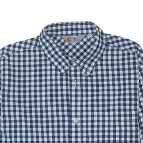 Carhartt Mens Blue Check Button-Up Cotton Shirt L Long Sleeve Casual
