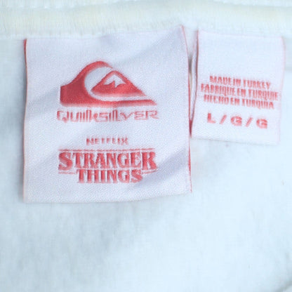 Quiksilver Stranger Things White Cotton Hoodie Women L Pullover Graphic