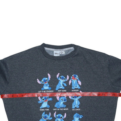 Disney Women Grey Stitch Graphic Crew Neck Pullover Sweatshirt Size 10/12