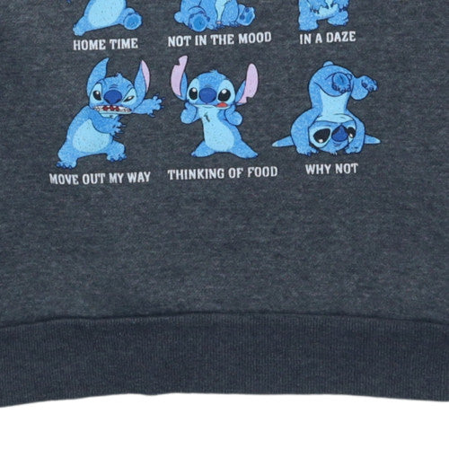 Disney Women Grey Stitch Graphic Crew Neck Pullover Sweatshirt Size 10/12