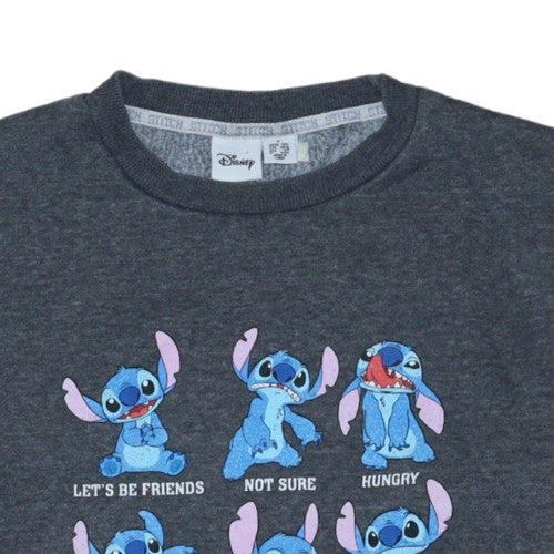 Disney Women Grey Stitch Graphic Crew Neck Pullover Sweatshirt Size 10/12