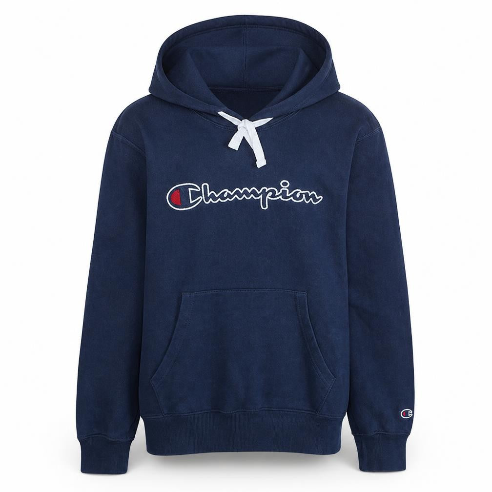 Champion Men's Blue Pullover Hoodie Large Logo Fleece Sweatshirt