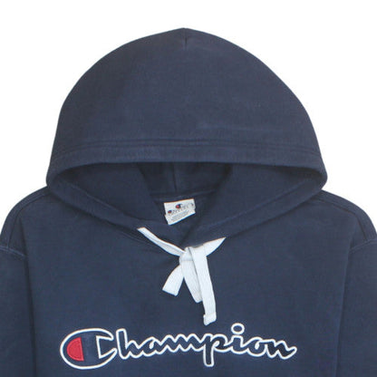 Champion Men's Blue Pullover Hoodie Large Logo Fleece Sweatshirt