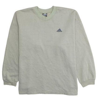 adidas Men's Beige Logo Pullover Sweatshirt L Crew Neck Fleece