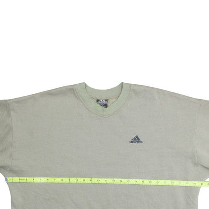 adidas Men's Beige Logo Pullover Sweatshirt L Crew Neck Fleece