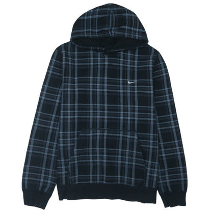 Nike Men’s Black Check Pullover Hoodie L Fleece Regular Fit
