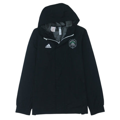 Adidas Boys Black Hooded Rain Coat Jacket 13-14 Years Waterproof Lined