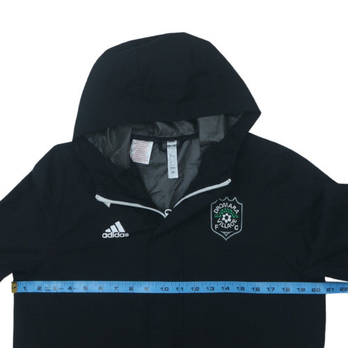 Adidas Boys Black Hooded Rain Coat Jacket 13-14 Years Waterproof Lined