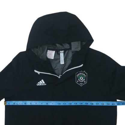 Adidas Boys Black Hooded Rain Coat Jacket 13-14 Years Waterproof Lined