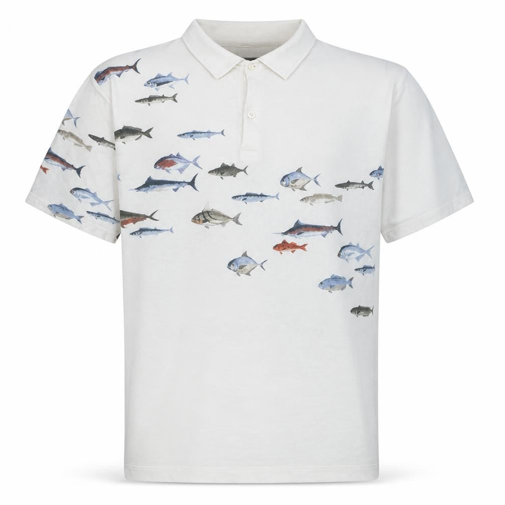Nautica Men's White XL Cotton Fish Print Polo Shirt