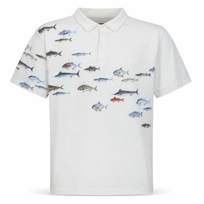 Nautica Men's White XL Cotton Fish Print Polo Shirt