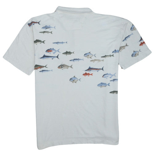 Nautica Men's White XL Cotton Fish Print Polo Shirt