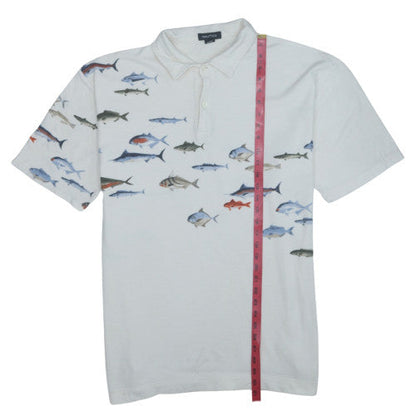 Nautica Men's White XL Cotton Fish Print Polo Shirt