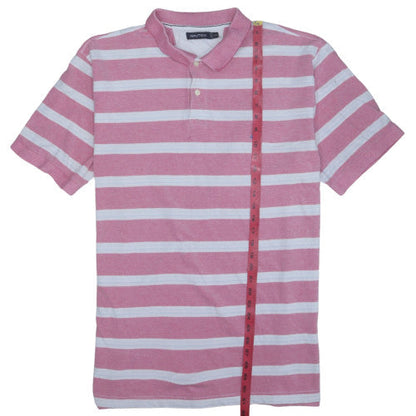 Nautica Men's Pink White Striped 2XL Cotton Polo Shirt