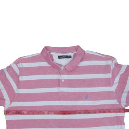 Nautica Men's Pink White Striped 2XL Cotton Polo Shirt