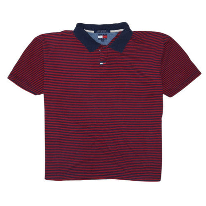 Tommy Jeans Men's Red Navy Striped Cotton Polo Shirt XL
