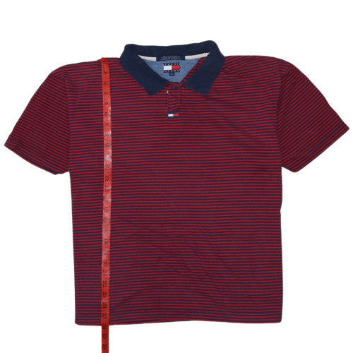 Tommy Jeans Men's Red Navy Striped Cotton Polo Shirt XL