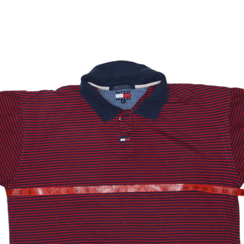 Tommy Jeans Men's Red Navy Striped Cotton Polo Shirt XL