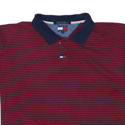 Tommy Jeans Men's Red Navy Striped Cotton Polo Shirt XL