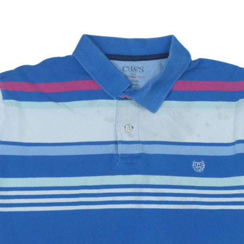 Chaps Men’s Blue Striped Cotton Polo Shirt XL Short Sleeve