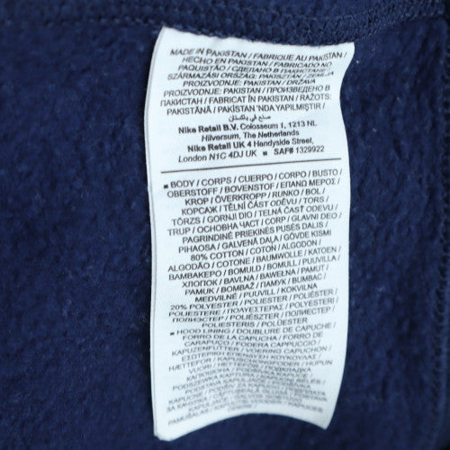 Nike Men's Navy Blue Full Zip Hoodie XL Cotton Blend