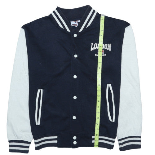 Awnhill Men's Blue London England Varsity Button Sweatshirt S