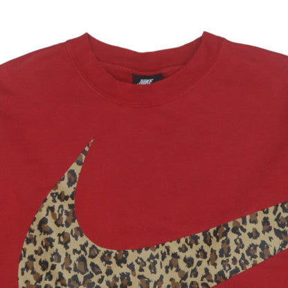 Nike Womens Red Leopard Print Logo Sweatshirt Medium Cotton Blend