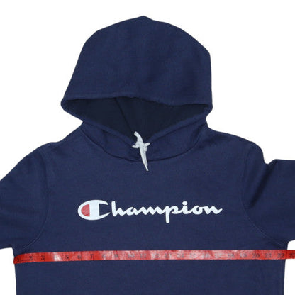 Champion Men's Blue Pullover Hoodie Medium Logo Fleece Sweatshirt