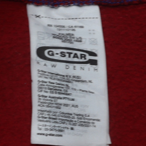G-Star Raw Men's Red Pullover Hoodie Size L Graphic Print Cotton