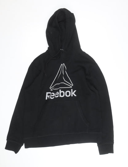 Reebok Men's Black Pullover Hoodie L Graphic Logo Fleece Sweatshirt