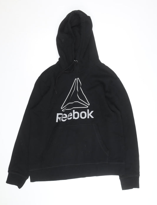 Reebok Men's Black Pullover Hoodie L Graphic Logo Fleece Sweatshirt