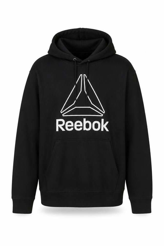 Reebok Men's Black Pullover Hoodie L Graphic Logo Fleece Sweatshirt