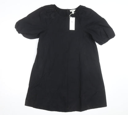 Marks and Spencer Women’s Black Cotton Shift Dress Size 6 Puff Sleeve