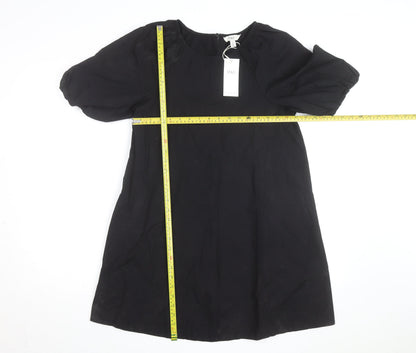 Marks and Spencer Women’s Black Cotton Shift Dress Size 6 Puff Sleeve