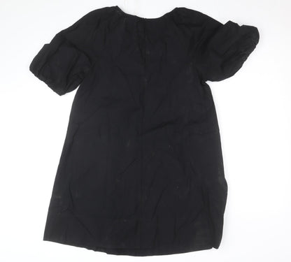 Marks and Spencer Women’s Black Cotton Shift Dress Size 6 Puff Sleeve