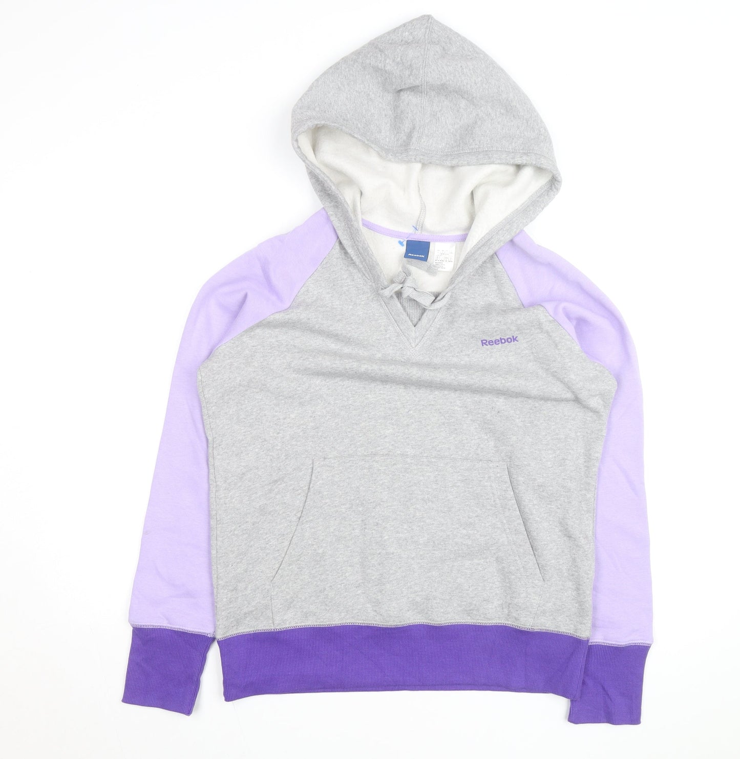 Reebok Women’s Grey & Purple Pullover Hoodie L Fleece Lined Casual