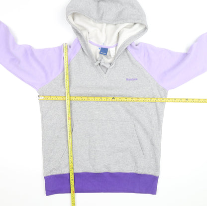 Reebok Women’s Grey & Purple Pullover Hoodie L Fleece Lined Casual