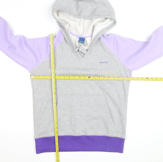 Reebok Women’s Grey & Purple Pullover Hoodie L Fleece Lined Casual