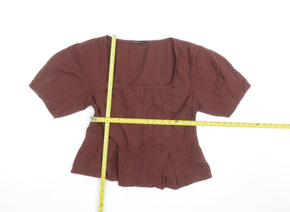 Nobody’s Child Women Brown Cotton Button-Up Blouse Size 14